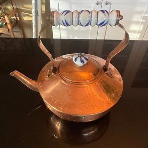 Vintage Korea Benjamin Medwin Inc Copper Teapot with Porcelain Handle & Knob